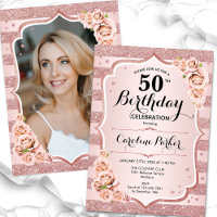 Elégant Rose Gold White Photo 50e anniversaire