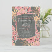 Invitation Elégant rose Golden Sage Fleurs feuille Quinceañer (Debout devant)