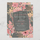 Invitation Elégant rose Golden Sage Fleurs feuille Quinceañer (Devant / Derrière)