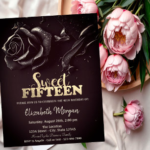 Invitation Élégant Rose gothique Bourgogne 15e anniversaire