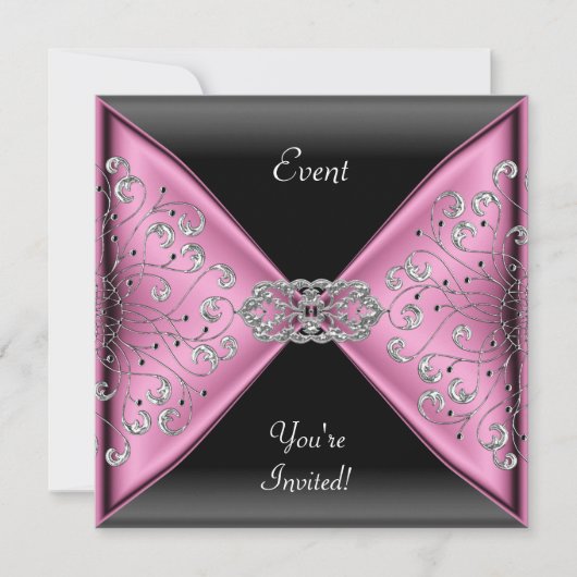 Invitation Élégant Rose Gris Argent Noir Soirée (Devant)
