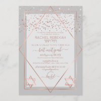 Elégant Rose gris Gold Confetti Bat mitzvah fronti
