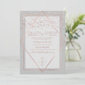 Invitation Elégant Rose gris Gold Confetti Geo Mariage fronti (Debout devant)