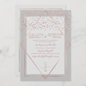 Invitation Elégant Rose gris Gold Confetti Geo Mariage fronti (Devant / Derrière)