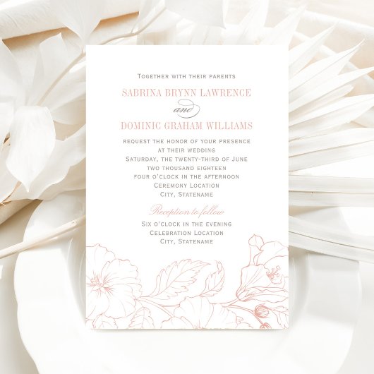 Invitation Élégant Rose  Hibiscus Fleurs Mariage