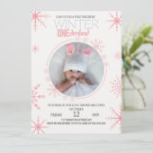 Invitation Elégant rose hiver onederland 1er anniversaire Pho (Debout devant)