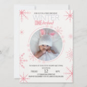 Invitation Elégant rose hiver onederland 1er anniversaire Pho (Devant)