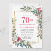 Invitation Élégant Rose Holly Berries 70e fête d'anniversaire (Devant)