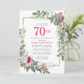 Invitation Élégant Rose Holly Berries 70e fête d'anniversaire (Debout devant)