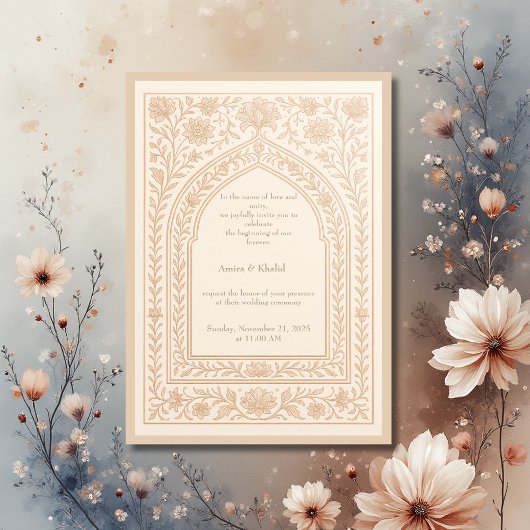 Invitation élégant Rose ivoire or Mariage arabe arche