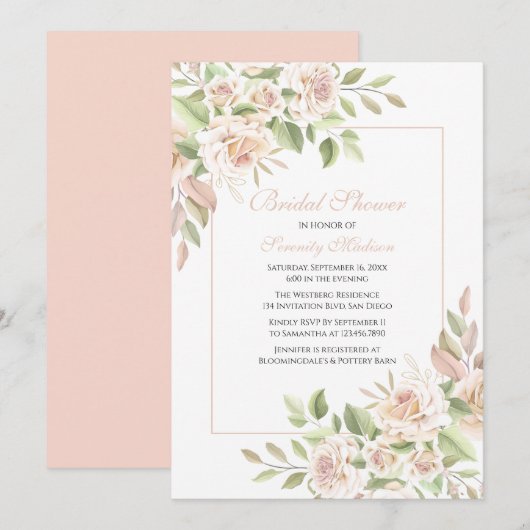 Invitation Élégant Rose Jardin rose Mariage floral (Devant / Derrière)