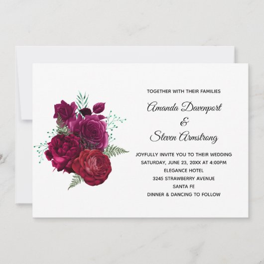 Invitation Élégant Rose Magenta Floral Bouquet Mariage (Devant)