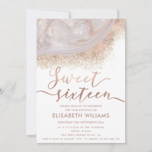 Invitation Élégant rose marbre or agate chic calligraphie
