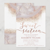 Invitation Élégant rose marbre or agate chic calligraphie (Devant / Derrière)
