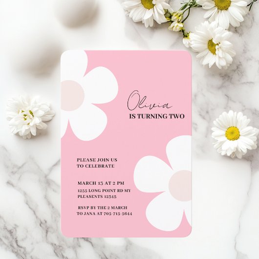 Invitation Elégant rose marguerite printemps Anniversaire