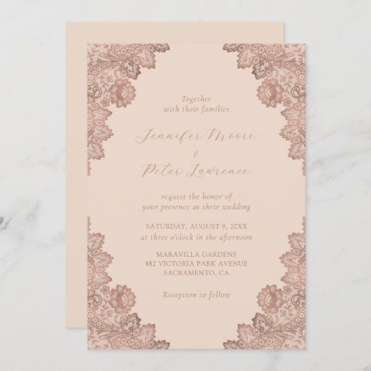 Invitation Élégant Rose Mariage d'or et de champagne (Devant / Derrière)