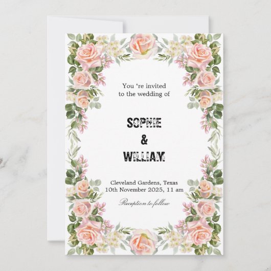 Invitation 🌸 Élégant Rose Mariage : Un Romantisme Intemporel (Devant)