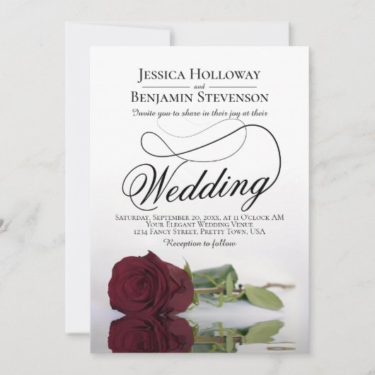 Invitation Élégant Rose marron  Classy Script Mariage (Devant)