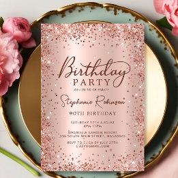 Invitation Elégant Rose métal Parties scintillant or 90e anni