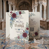 Invitation Elegant Rose Modern QR Code Wedding