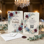 Invitation Elegant Rose Modern QR Code Wedding