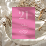 Invitation Élégant rose moderne 21e anniversaire<br><div class="desc">Une simple invitation moderne 21ème anniversaire avec une typographie élégante et un design minimaliste dans les couleurs rose et blanc.</div>