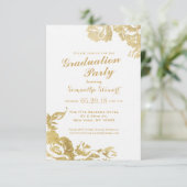 Invitation Élégant Rose moderne Floral Gold Graduation (Debout devant)