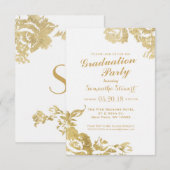 Invitation Élégant Rose moderne Floral Gold Graduation (Devant / Derrière)