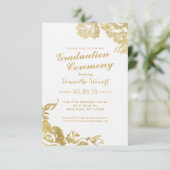 Invitation Élégant Rose moderne Floral Gold Graduation (Debout devant)