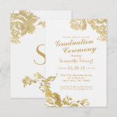 Invitation Élégant Rose moderne Floral Gold Graduation (Devant / Derrière)