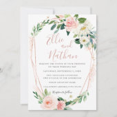 Invitation Élégant Rose moderne Gold Floral Wreath Mariage (Devant)