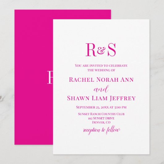 Invitation Élégant rose moderne Mariage Monogramme (Devant / Derrière)