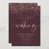 Invitation Élégant rose moderne or burgundy mariage script (Devant / Derrière)