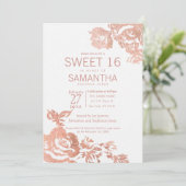 Invitation Élégant Rose moderne or Floral Sweet 16 (Debout devant)