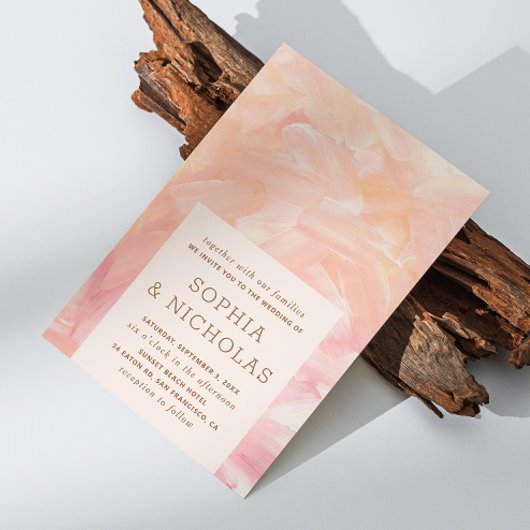 Invitation Élégant rose moderne pinceau mariage