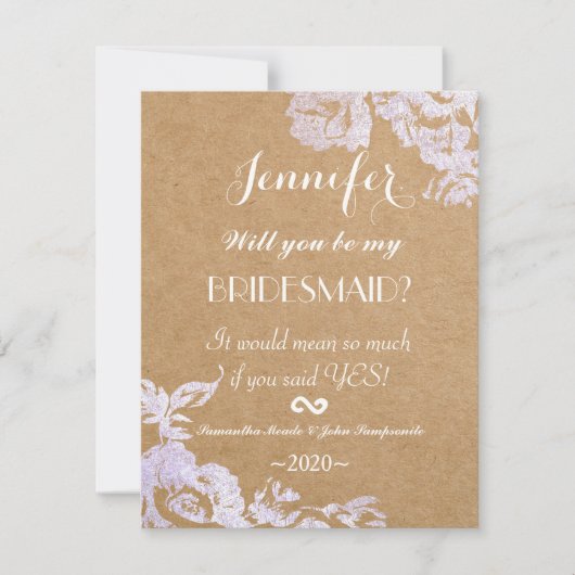Invitation Élégant Rose moderne simple Floral Faux Argent (Devant)