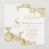 Invitation Élégant Rose moderne simple Floral Gold Sweet 16 (Devant / Derrière)