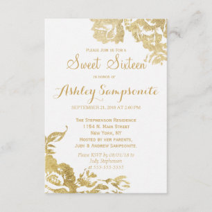 Invitation Élégant Rose moderne simple Floral Gold Sweet 16