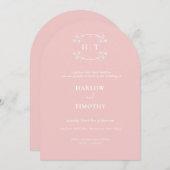 Invitation Élégant rose Monogramme blanc Mariage de calligrap (Devant / Derrière)