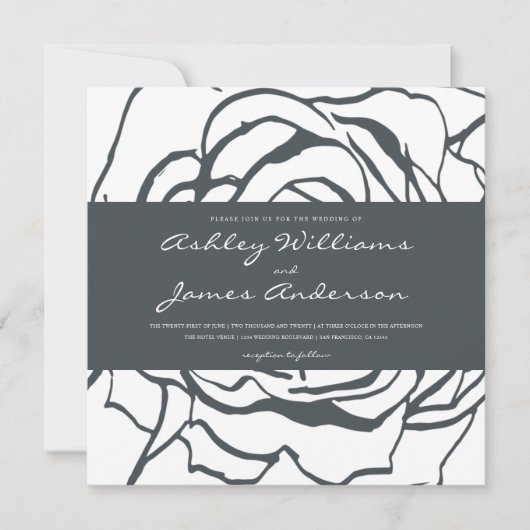 Invitation Élégant Rose noir blanc Carré Mariage (Devant)