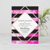 Invitation Élégant rose noir blanc et Mariage or cuivre (Debout devant)