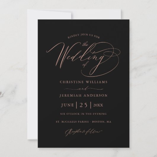 Invitation Élégant Rose noir Gold Script minimaliste Mariage (Devant)