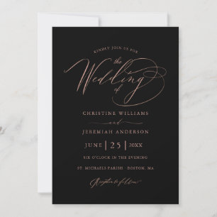 Invitation Élégant Rose noir Gold Script minimaliste Mariage