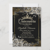 Invitation Élégant Rose noir gothique Quinceañera (Devant)