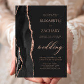 Invitation Élégant Rose noir Or Agate Mariage foncé