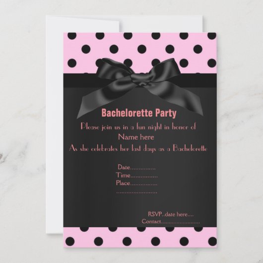 INVITATION ÉLÉGANT ROSE NOIR SPOT BACHELORETTE (Devant)