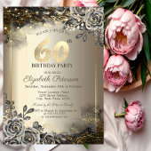 Invitation Elégant Rose noir, String Lights 60e anniversaire