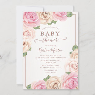 Invitation Elégant Rose or Aquarelle Baby shower floral