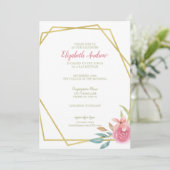 Invitation Elégant rose & or Aquarelle Bat mitzvah floral (Debout devant)