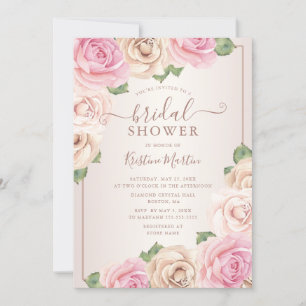 Invitation Elégant Rose or aquarelle Fête des mariées florale